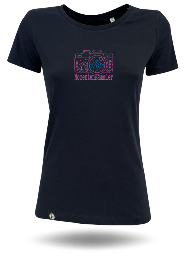 Shirt women Kamera pink auf dunkelblau